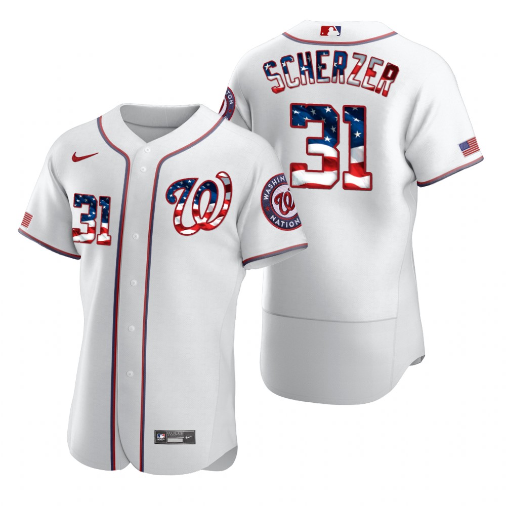 Washington Nationals #31 Max Scherzer Men Nike White Fluttering USA Flag Limited Edition Authentic MLB Jersey->washington nationals->MLB Jersey